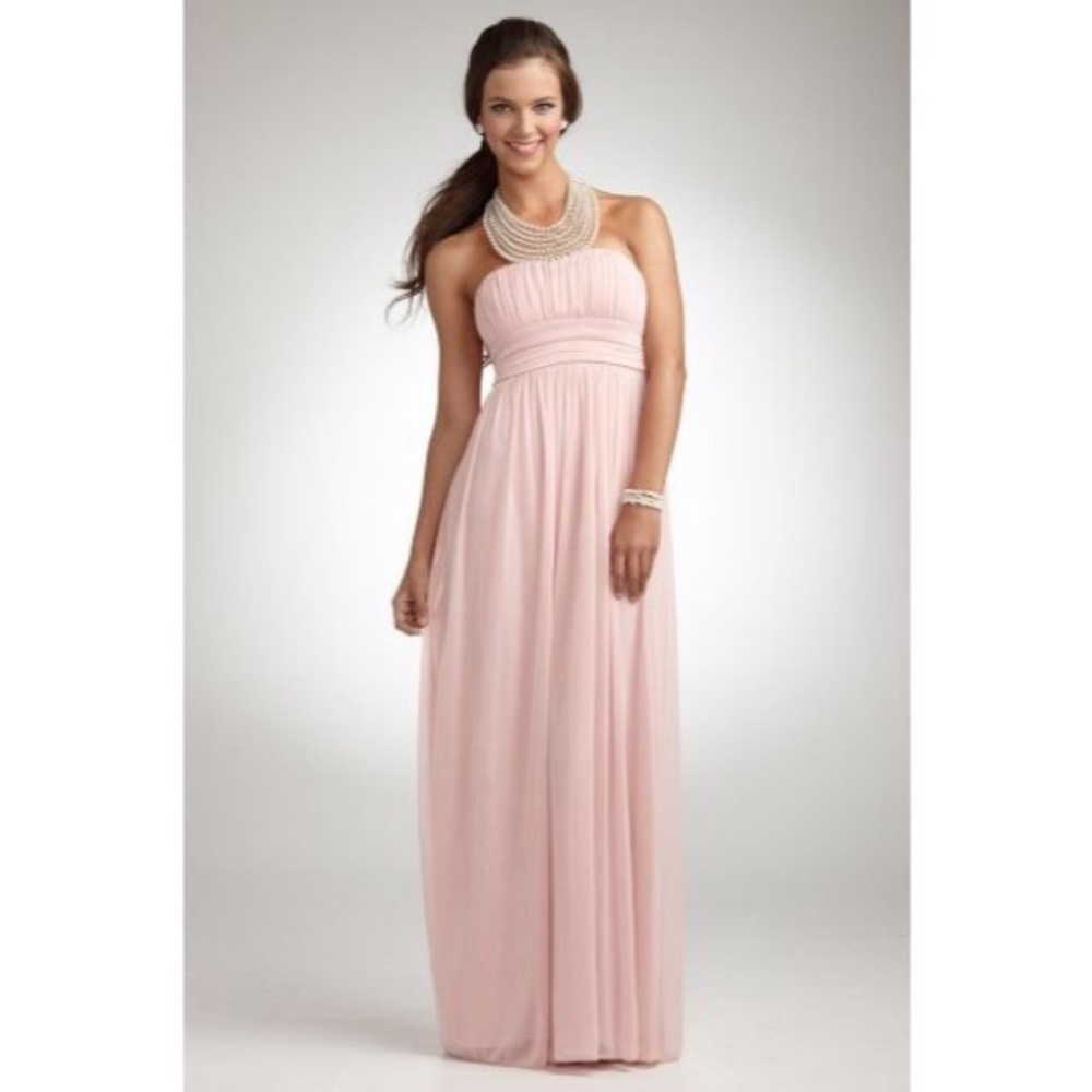 Pearl Jeweled Necklace Halter Mesh Gown